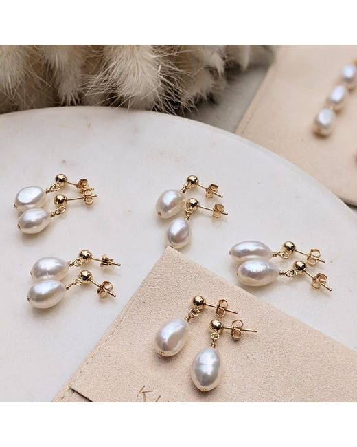 Kiri & Belle White Elodie Baroque Pearl Ball Stud Drop Filled Earrings