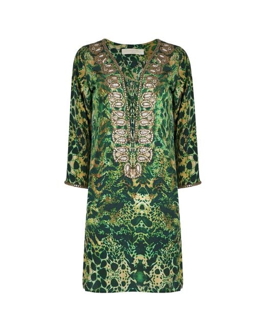 Sophia Alexia Green Emerald Leopard Silk Taj Kaftan