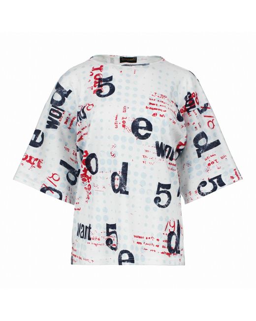 Conquista Blue Oversized Cotton Ripstop Printed T-Shirt With Elbow-Length Sleeves