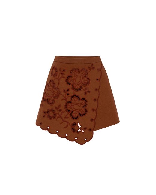 Annabo Brown Desert Bloom Eyelet Wool Mini Skirt-Shorts