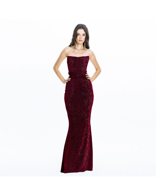 Angelika Jozefczyk Red Moon Shimmering Evening Gown Burgundy