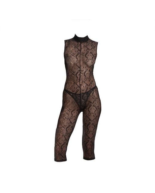 Lunatic Femme Brown Sheathe Snake Lace Capri Catsuit