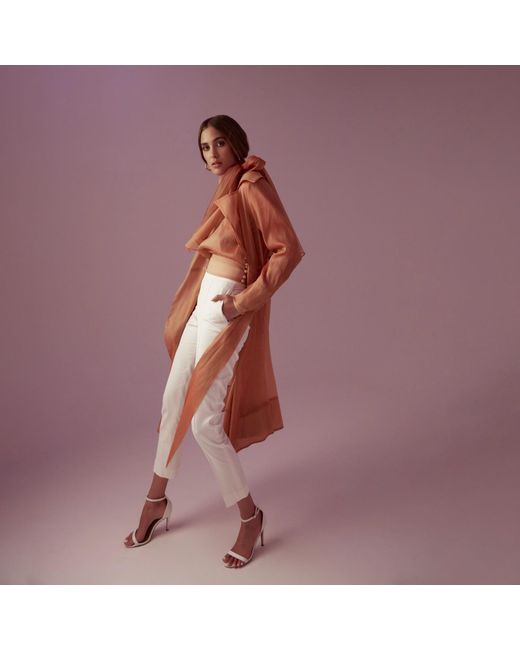 Lita Couture Brown See Through Organza Trench Coat