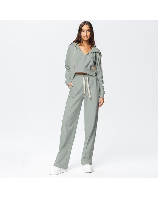 Otthie Green Neutrals Wide-Leg Cosy Knitted Trousers Khaki