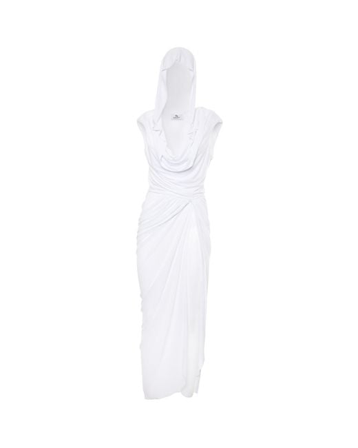 Brenda Agradi White Sleeveless Hooded Long Evening Dress