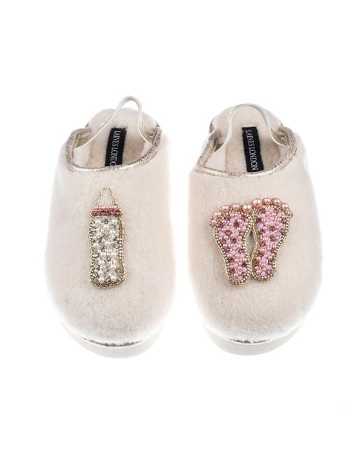 Laines London Multicolor Neutrals Flatform Cloud Closed Toe Slippers With New Baby Girl Brooches