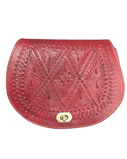 Berber Leather Red The Temara Embossed Saddle Bag
