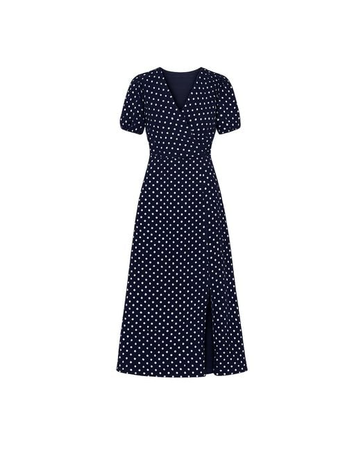 Yumi' Blue Spot Wrap Midi Tea Dress