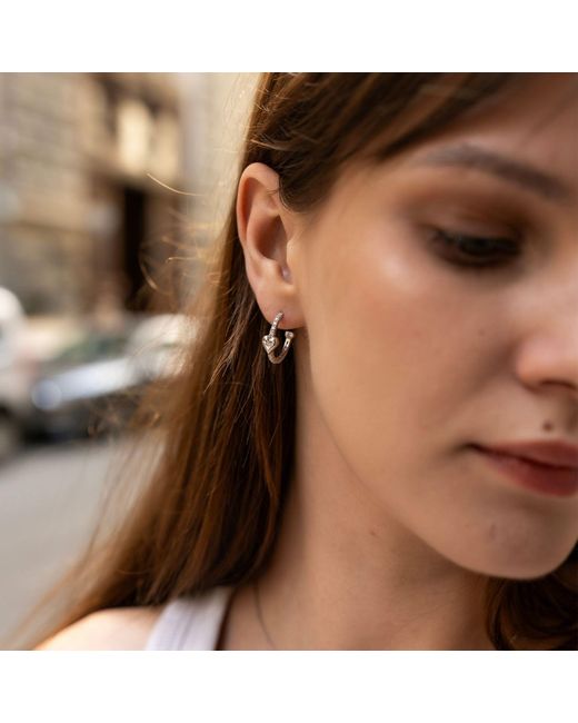 Spero London Metallic Hoop Heart Diamond Style Pave Sterling Earring