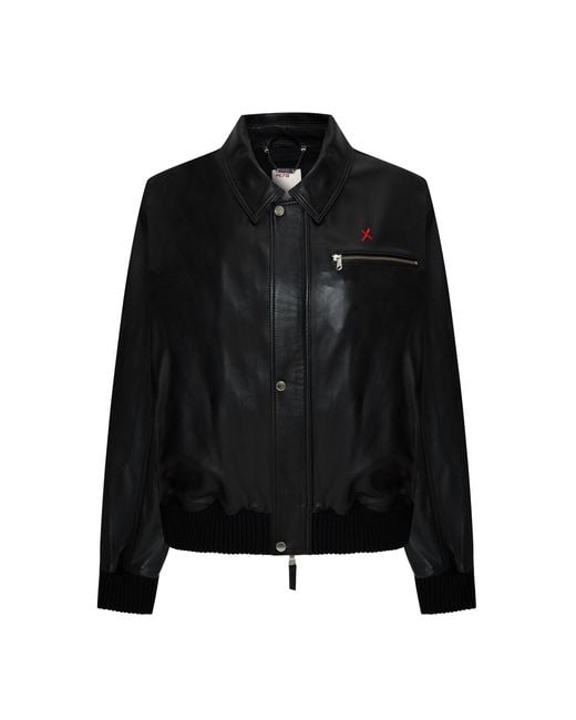 Pcfg Black Bomber Leather Jacket for men