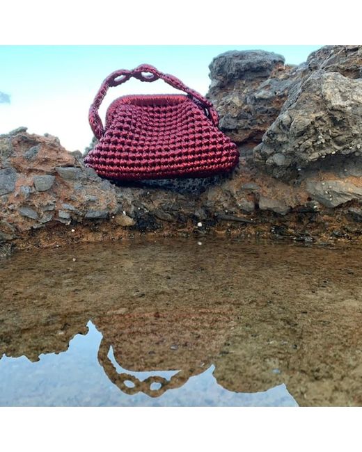 Sibylla Delphica Red Mini Metallic Crochet Clutch Bag