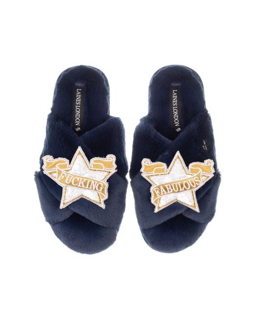 Laines London Blue Classic Laines Slippers With Fucking Fabulous Brooches