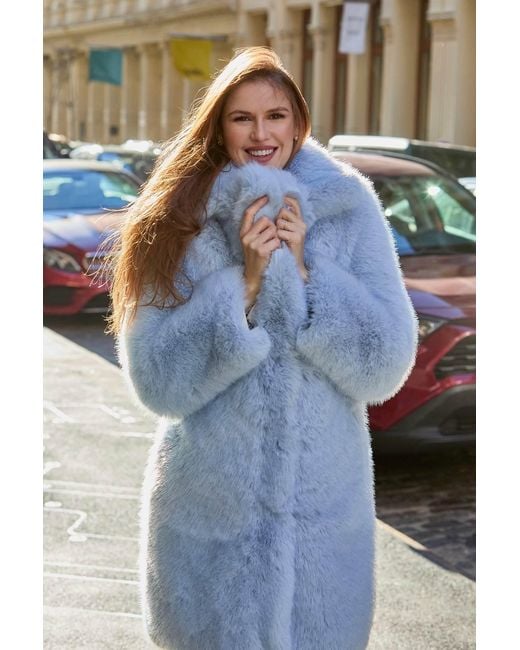 Harmonia Ny Powder Faux Fox Fur Coat By Dani Watanabe in Blue | Lyst