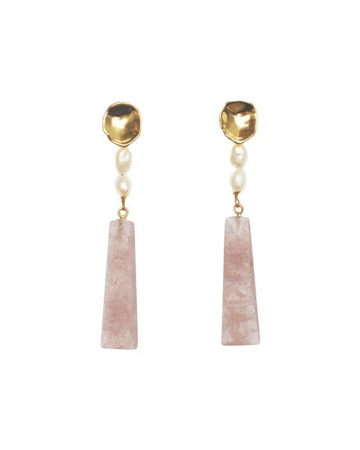 Lavani Jewels White Melina Rose Quartz Earrings