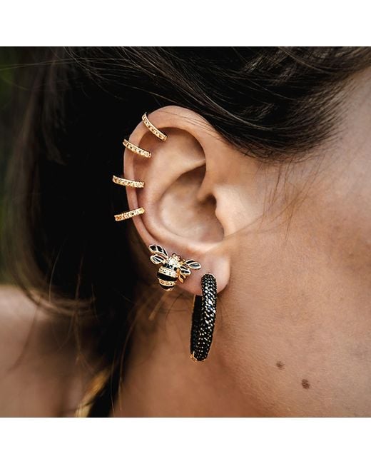 SALLY SKOUFIS Metallic Queen Bee Earrings With Made Cz Diamond Stimulant & Enamel