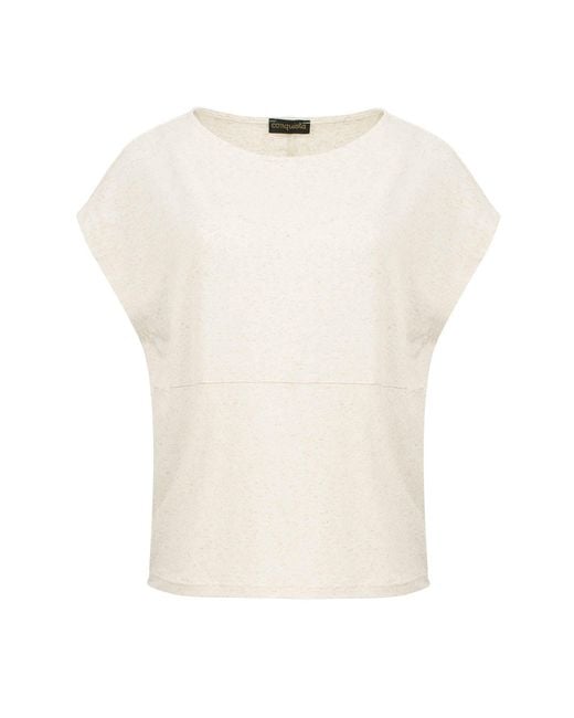 Conquista White Neutrals Sleek Natural Linen Blend Oversized Top