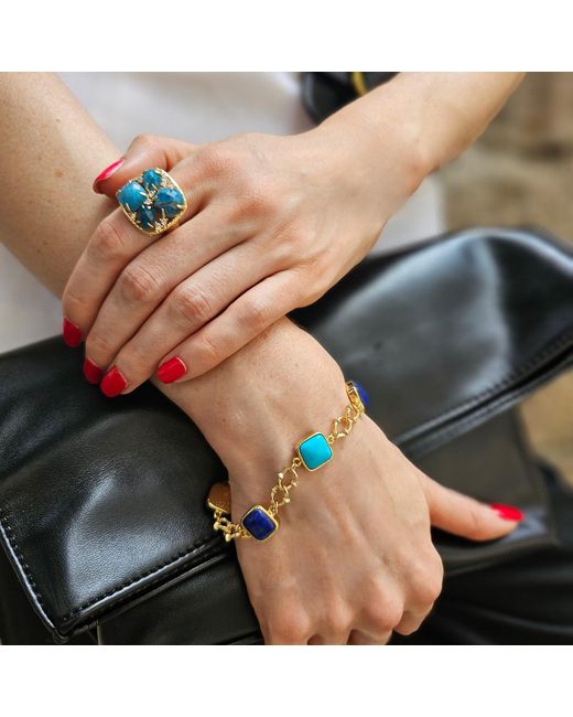 Farra Blue Flower Apatite Stone Statement Adjustable Ring