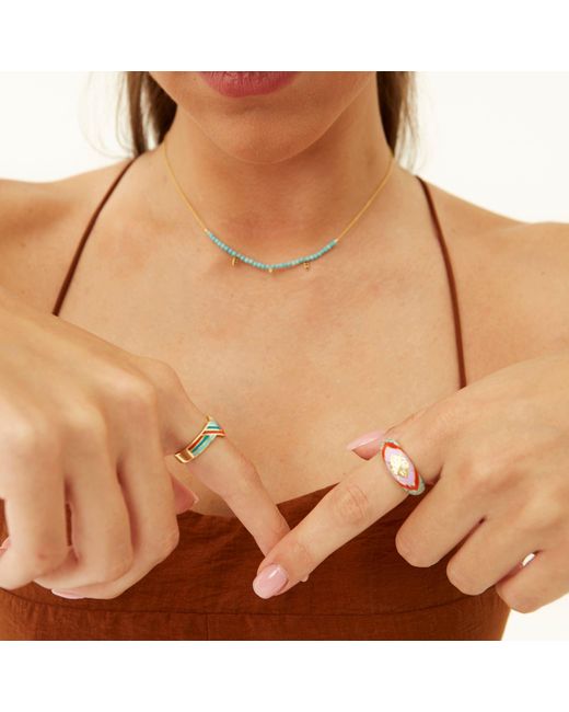 Spero London Blue Enamel Four Color Sterling Arrow Ring