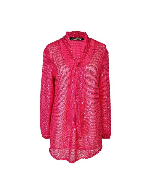 Jennafer Grace Pink Cerise Sequin Tie Front Blouse