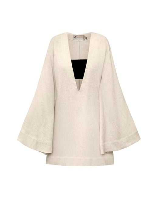 ALINA CERNĂTESCU Natural Neutrals Tunis Mini Cotton Linen Holiday Resort Dress