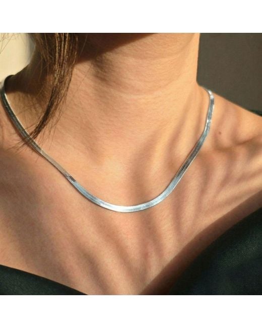 Harfi Metallic Herringbone Flat Snake Chain Necklace