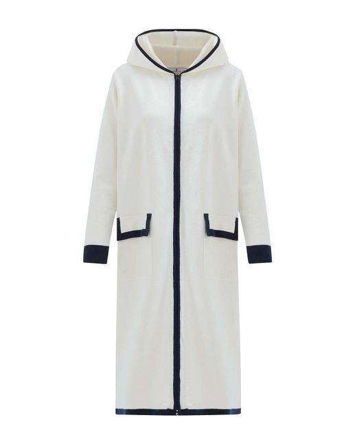Peraluna White Nara Long Cardigan %100 Organic Cotton Hooded In Ecru/navy