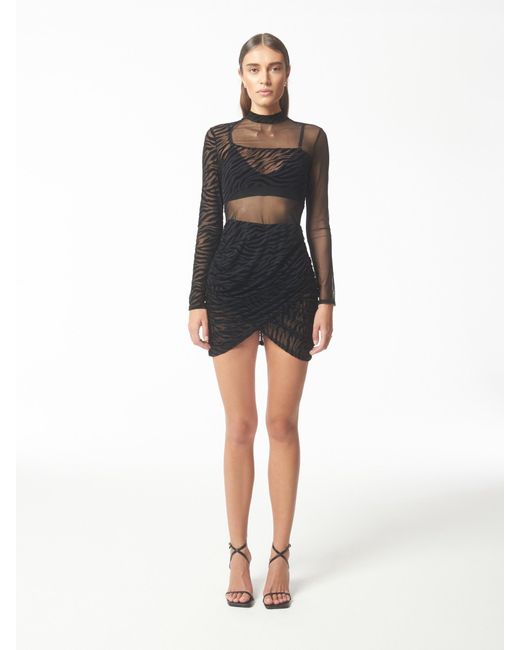 Sour Figs Black Zebra Pattern Sheer Mesh Illusion Mini Dress