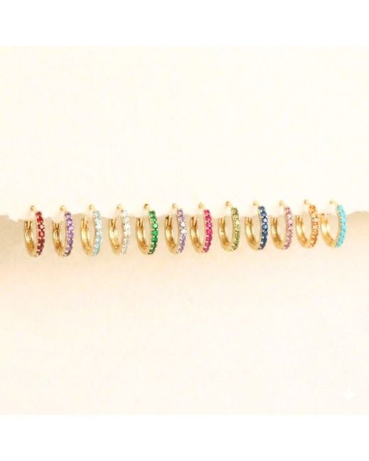 Harfi Metallic Diamond April Birthstone Crystal Small Huggie Hoop Earrings