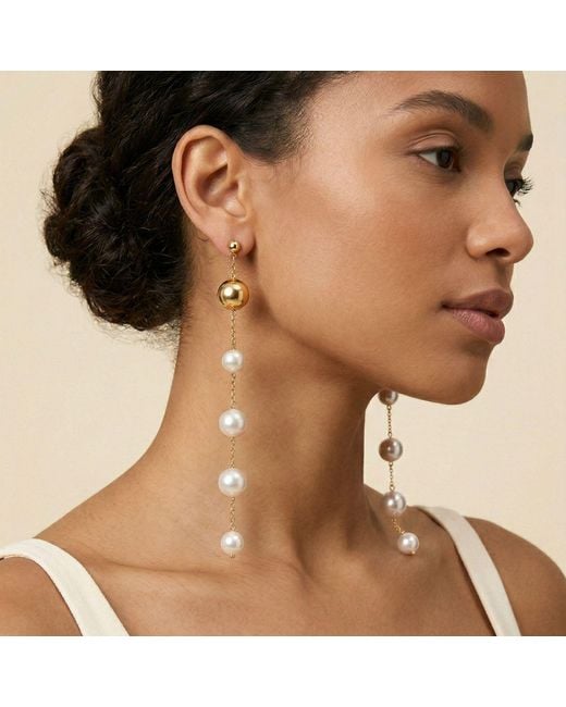 Jaredjamin Metallic Nora Dangle Pearl Earrings