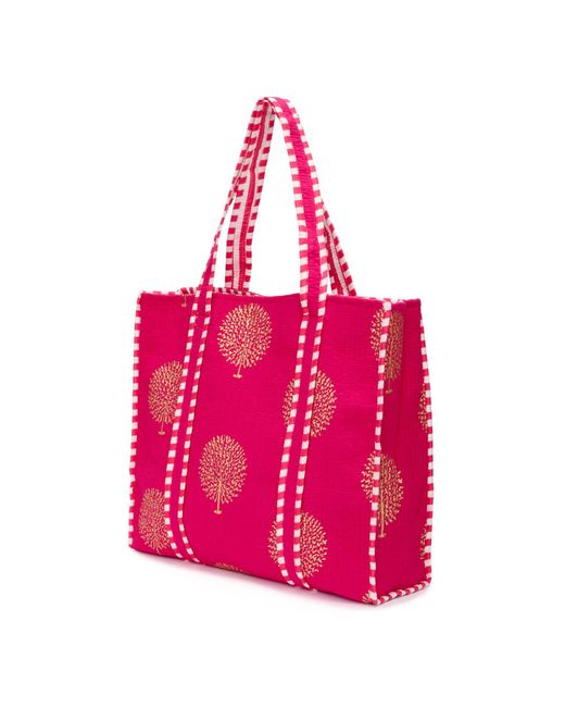At Last Pink Cotton Tote Bag In Fuschia & Gold