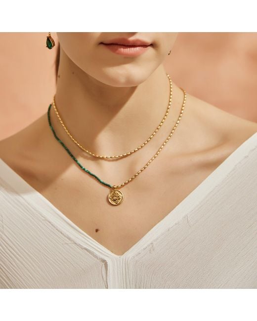 Aurozia Metallic Three Charms Simple Beaded Necklace