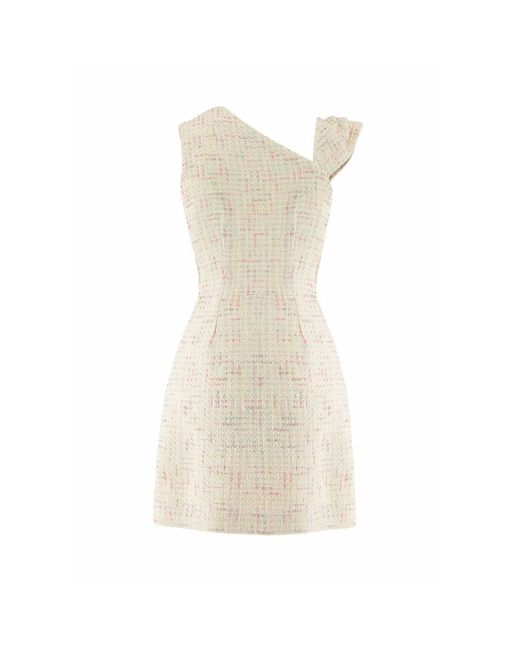 AVENUE No.29 Natural Asymmetric Neckline Boucle Mini Dress