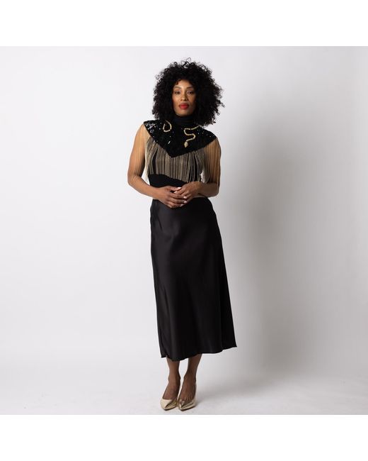 House of Laines London Black Laines London Hand Beaded Snake Tassel Cape