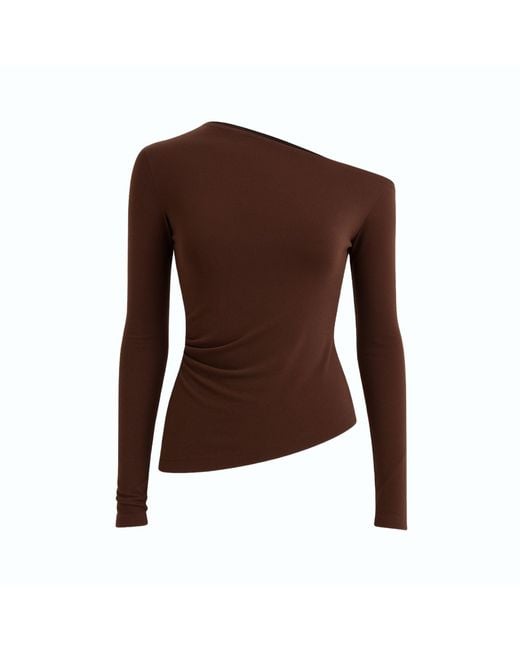 Monlicia Brown Aura One-Shoulder Draped Top –