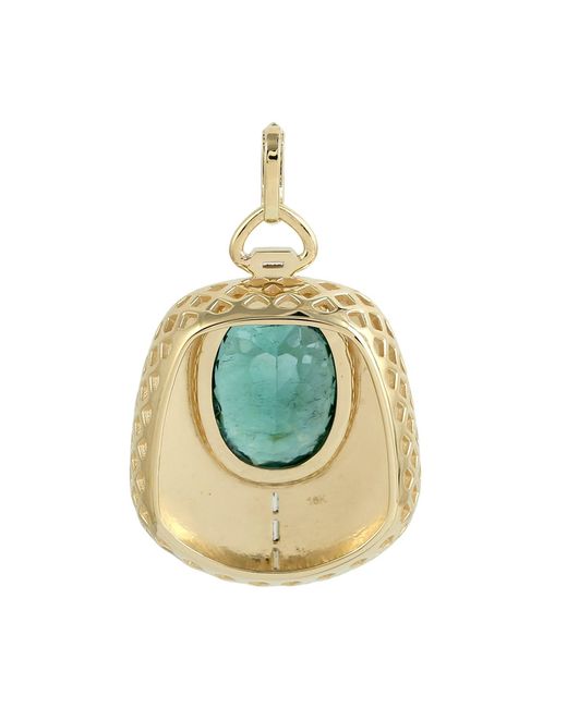 Artisan Metallic 18k Gold With Oval Tourmaline & Baguette Diamond Pendant