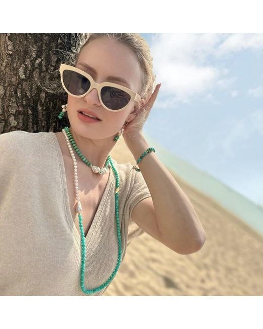 Farra Green Faceted With Baroque Pearls Short Necklace