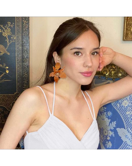 Michael Nash Jewelry Orange Aurelia Caramel Floral Resin Drop Earrings
