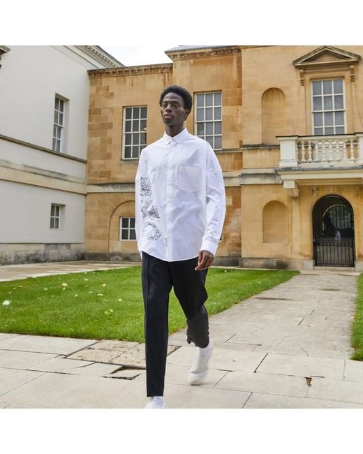 Quillattire White Oversized Shirt With H& Painted Flowers for men