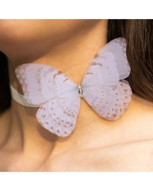 Oana Savu White Butterfly Bridal Ribbon Tie Choker Necklace Ribbon