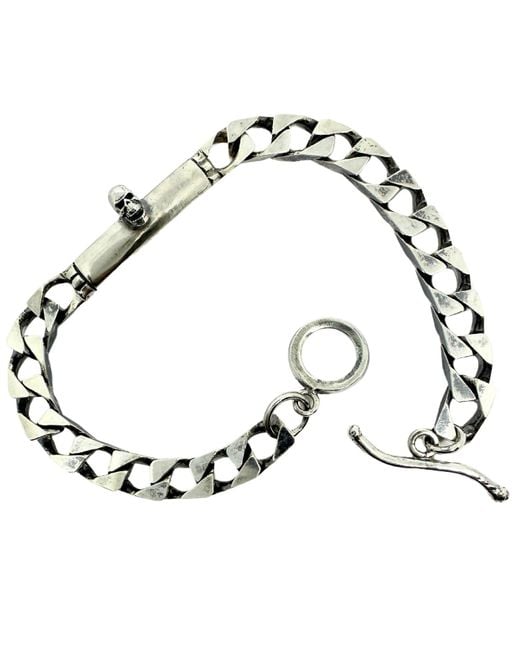 Tg-Jewellery by Tamara Gervasio Metallic Skull Bracelet – Sterling, Handmade Flat Curb Chain With T-Bar Clasp for men