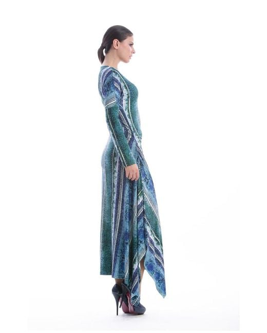 Conquista Blue Faux Wrap Maxi Dress By
