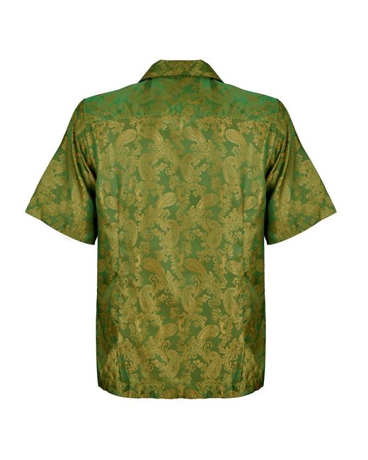 DAVID WEJ Green Washington Cuban Collar Paisley Shirt for men