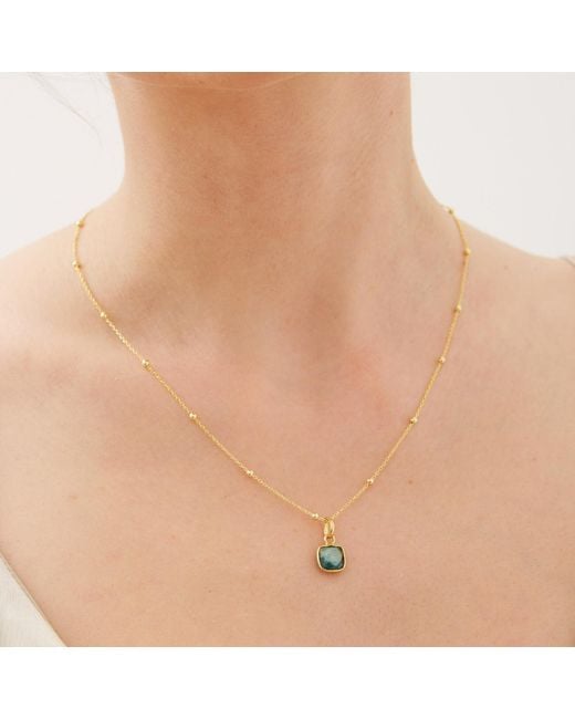 Spero London Metallic Sterling Natural Square Pendant Necklace With Beaded Chain