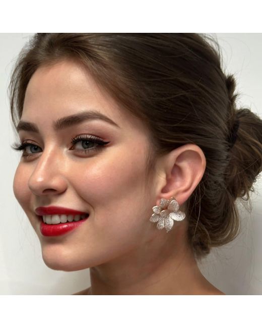 Latelita London Natural Rose Amaryllis Flower Large Stud Earrings Rosegold