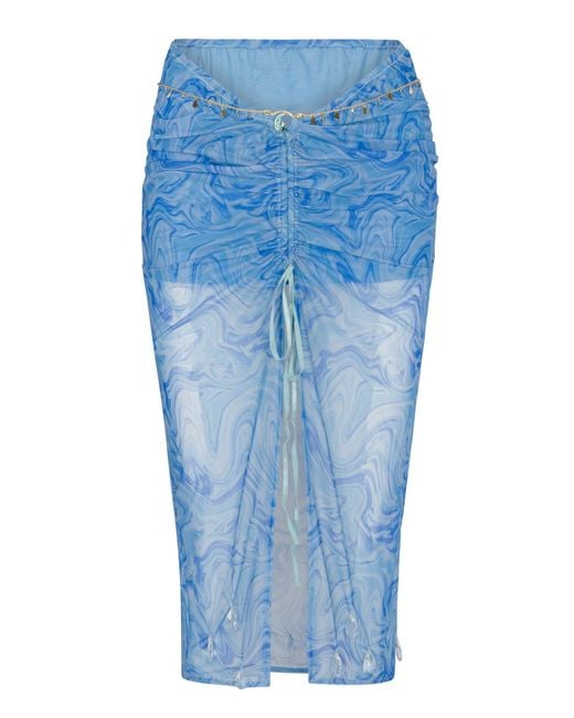 Empress Mimi Blue Siren Song Ruched Skirt With Wave Print