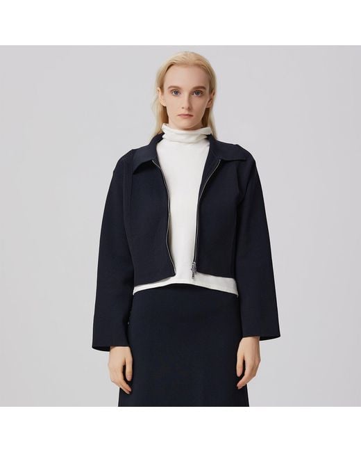 Smart and Joy Black Minimalist Front Zipper Crop Jacket