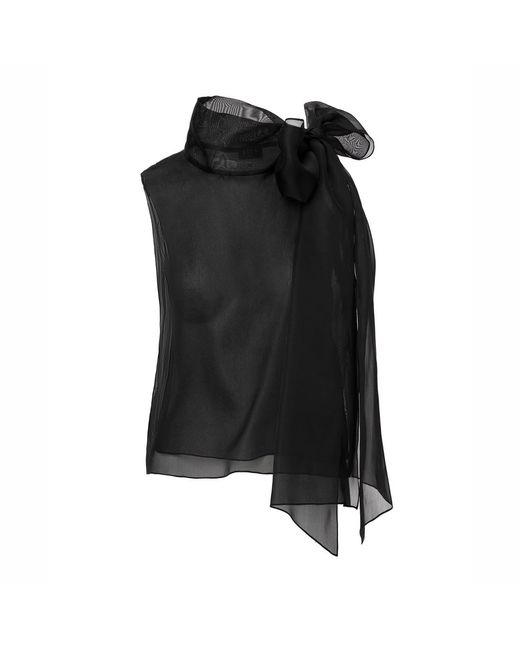 Lita Couture Black Short-Sleeve Sheer Bow Blouse