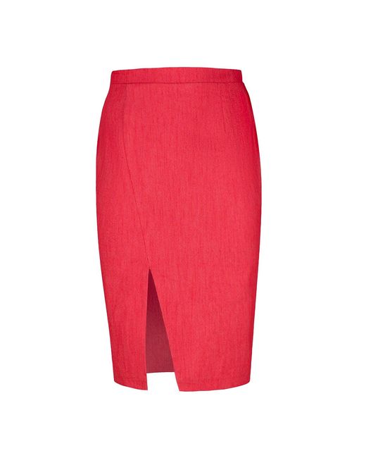 Conquista Red Denim Style Pencil Skirt