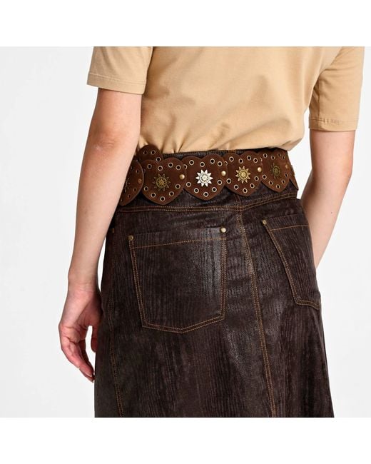 Lalipop Design Gray Ruffled Front Vegan Leather Midi Skirt