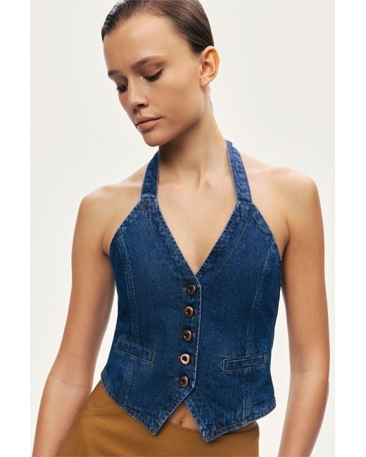 Nocturne Blue Halter Neck Denim Vest